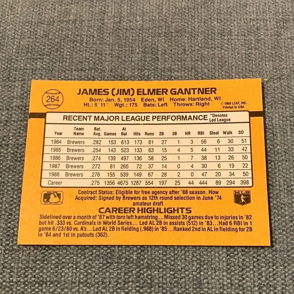 1989 Donruss Milwaukee Brewers Baseball Card Trading Card